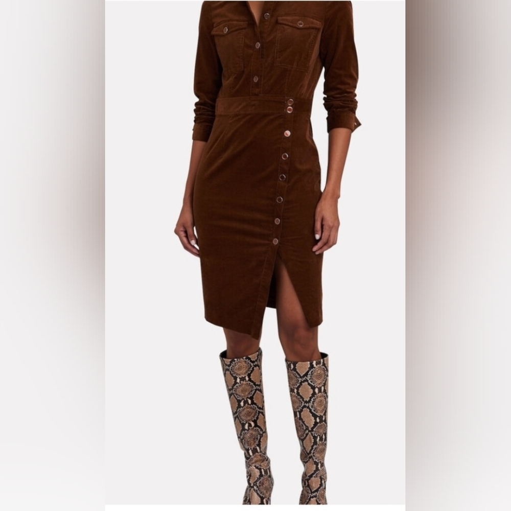Veronica Beard Chocolate Brown Corduroy Button-Front Midi Dress